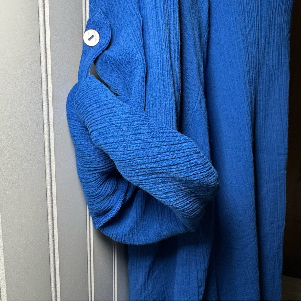 Catherine’s Blouse Women’s 2X Blue Gauzy Tunic Slits Roll Tab 3/4 Sleeves Casual - Picture 12 of 14
